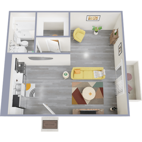 a rendering of our 1 bedroom apartment at princeton court apartments in dallas